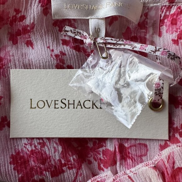 LoveShackFancy Bryant Top Silk Campfire Breeze Red Floral puff sleeve Size 10 - Picture 8 of 9